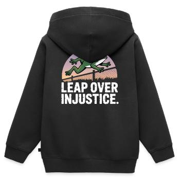 Sprung über die Gerechtigkeit - USA Frosch T-Shirt - Kinder Premium Organic Zip Hoodie - Schwarz - Hinten - AI Model Kid Male (0cm)