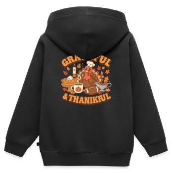 Turquie reconnaissante et reconnaissante - Sweat Premium à capuche zippé enfant bio - noir - Dos - AI Model Kid Male (0cm)
