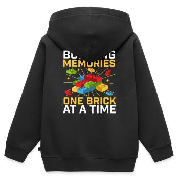 Construire des souvenirs, une brique à la fois Brique  - Sweat Premium à capuche zippé enfant bio - noir - Dos - AI Model Kid Male (0cm)