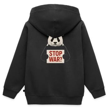Le panda appelle à la paix - Sweat Premium à capuche zippé enfant bio - noir - Dos - AI Model Kid Male (0cm)