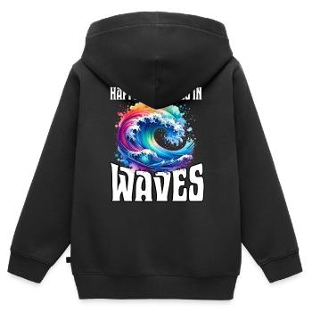 Happiness Comes In Waves - Kinder Premium Organic Zip Hoodie - Schwarz - Hinten - AI Model Kid Male (0cm)