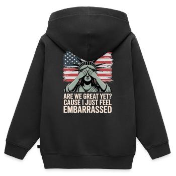 Sind wir schon großartig? Protest-Grafik - Kinder Premium Organic Zip Hoodie - Schwarz - Hinten - AI Model Kid Male (0cm)