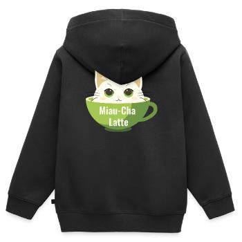 Meow-Cha Latte - Sweat Premium à capuche zippé enfant bio - noir - Dos - AI Model Kid Male (0cm)