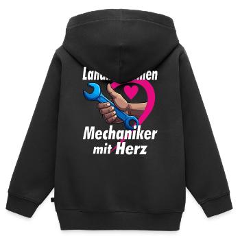 Mécanicien de machines agricoles avec HEART - Sweat Premium à capuche zippé enfant bio - noir - Dos - AI Model Kid Male (0cm)