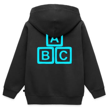 Motif de bloc Neon ABC - Sweat Premium à capuche zippé enfant bio - noir - Dos - AI Model Kid Male (0cm)