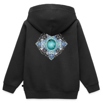 Filigranes Ethno-Ornament mit leuchtendem Türkis - Kinder Premium Organic Zip Hoodie - Schwarz - Hinten - AI Model Kid Male (0cm)