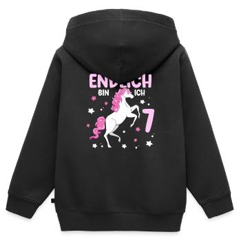 Cheval de 7 ans Enfin je suis 7 filles 7. - Sweat Premium à capuche zippé enfant bio - noir - Dos - AI Model Kid Male (0cm)