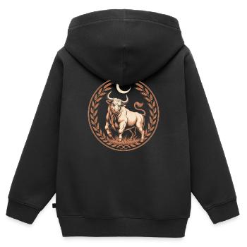 Stier Sternzeichen Mond Lorbeer Kräftiger Taurus - Kinder Premium Organic Zip Hoodie - Schwarz - Hinten - AI Model Kid Male (0cm)