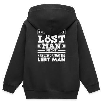 Mots croisés Vie Hobby Puzzle Humour - Sweat Premium à capuche zippé enfant bio - noir - Dos - AI Model Kid Male (0cm)