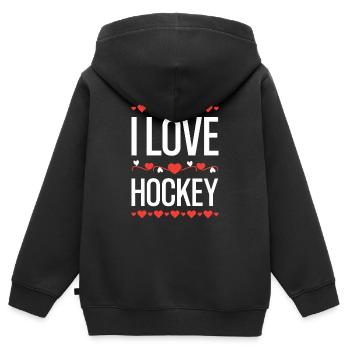 I Love Hockey Aufdruck - Kinder Premium Organic Zip Hoodie - Schwarz - Hinten - AI Model Kid Male (0cm)