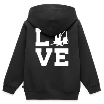 Amour pour l’entrepôt et l’expédition de fret – Conducteur de chariot élévateur - Sweat Premium à capuche zippé enfant bio - noir - Dos - AI Model Kid Male (0cm)