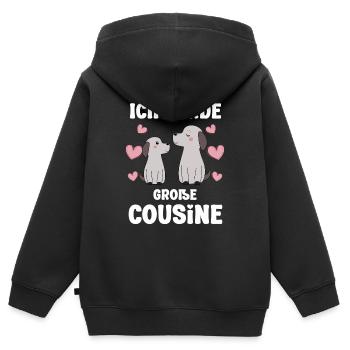 Un grand cousin annonce un chiot de chien - Sweat Premium à capuche zippé enfant bio - noir - Dos - AI Model Kid Male (0cm)