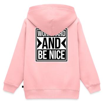 Zitat Work Hard Be Nice Motivation Positiver Geist - Kinder Premium Organic Zip Hoodie - Rosa - Hinten - AI Model Kid Female (0cm)