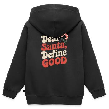 Cher Père Noël, Définissez le bien – L’humour de Noël - Sweat Premium à capuche zippé enfant bio - noir - Dos - AI Model Kid Male (0cm)