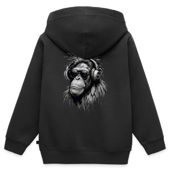 Cooler Musikaffe mit Kopfhörern - Graustufen - Kinder Premium Organic Zip Hoodie - Schwarz - Hinten - AI Model Kid Male (0cm)