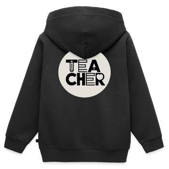 Lehrerdesign mit Bleistift-Typografie - Kinder Premium Organic Zip Hoodie - Schwarz - Hinten - AI Model Kid Male (0cm)