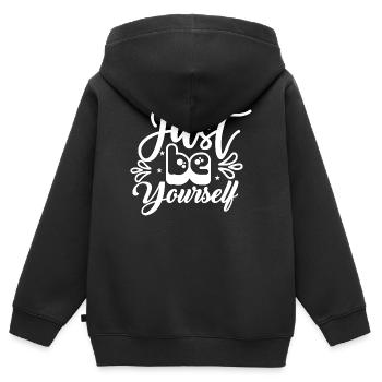 Just_Be_Yourself- - Kinder Premium Organic Zip Hoodie - Schwarz - Hinten - AI Model Kid Male (0cm)