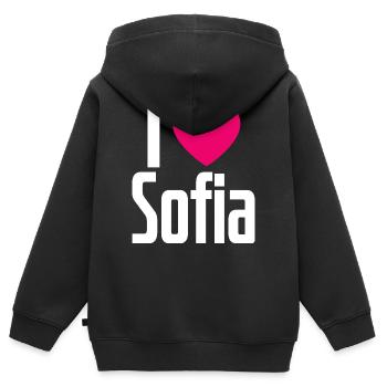 J’aime Sofia Coeur rose J’aime Sofia - Sweat Premium à capuche zippé enfant bio - noir - Dos - AI Model Kid Male (0cm)