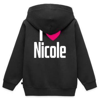 J’aime Nicole Coeur rose J’aime Nicole - Sweat Premium à capuche zippé enfant bio - noir - Dos - AI Model Kid Male (0cm)
