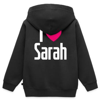 I Love Sarah Pinkes Herz Ich liebe Sarah - Kinder Premium Organic Zip Hoodie - Schwarz - Hinten - AI Model Kid Male (0cm)