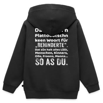 Faible provocation allemande Inclusion - Sweat Premium à capuche zippé enfant bio - noir - Dos - AI Model Kid Male (0cm)