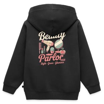 Publicité Beauté Vintage - Sweat Premium à capuche zippé enfant bio - noir - Dos - AI Model Kid Male (0cm)