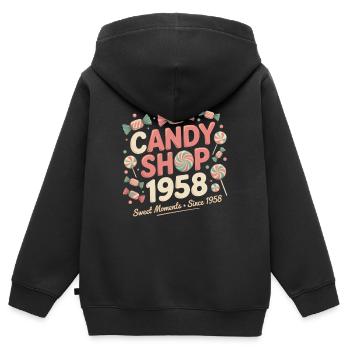 Confiserie Vintage Publicité - Sweat Premium à capuche zippé enfant bio - noir - Dos - AI Model Kid Male (0cm)
