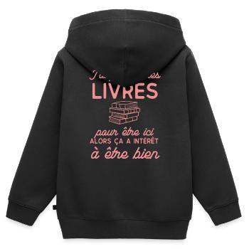 Ich habe meine BÜCHER geschlossen, um hier zu sein - Kinder Premium Organic Zip Hoodie - Schwarz - Hinten - AI Model Kid Male (0cm)