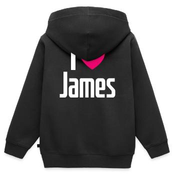 I Love James Pinkes Herz Ich liebe James - Kinder Premium Organic Zip Hoodie - Schwarz - Hinten - AI Model Kid Male (0cm)