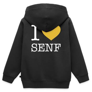I love Senf - Kinder Premium Organic Zip Hoodie - Schwarz - Hinten - AI Model Kid Male (0cm)