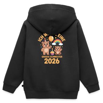 Je vais être une grande sœur 2026 Ours - Sweat Premium à capuche zippé enfant bio - noir - Dos - AI Model Kid Male (0cm)