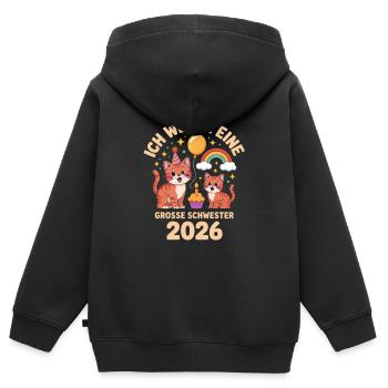 Je vais être une grande sœur chat chaton 2026 - Sweat Premium à capuche zippé enfant bio - noir - Dos - AI Model Kid Male (0cm)