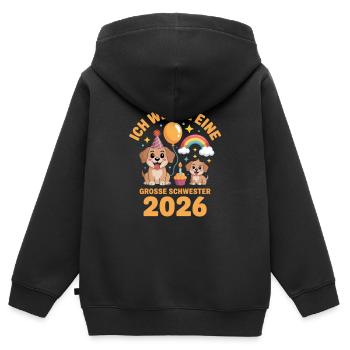 Je vais être une grande sœur 2026 Chiot chien - Sweat Premium à capuche zippé enfant bio - noir - Dos - AI Model Kid Male (0cm)
