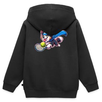 Superheld Corgi Mit Tennisball Und Umhang - Kinder Premium Organic Zip Hoodie - Schwarz - Hinten - AI Model Kid Male (0cm)