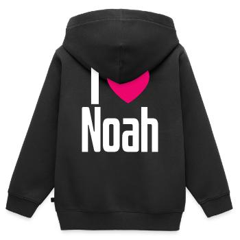 J’aime Noah Cœur Rose J’aime Noah - Sweat Premium à capuche zippé enfant bio - noir - Dos - AI Model Kid Male (0cm)