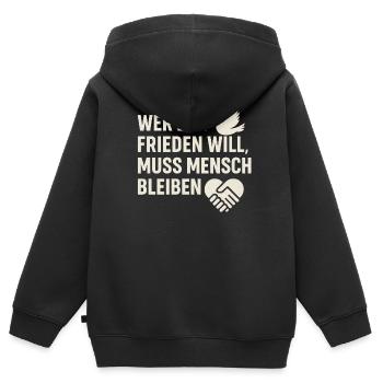 Paix et humanité - Sweat Premium à capuche zippé enfant bio - noir - Dos - AI Model Kid Male (0cm)