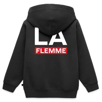 Faul - Kinder Premium Organic Zip Hoodie - Schwarz - Hinten - AI Model Kid Male (0cm)