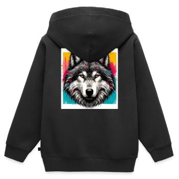Wolf - Kinder Premium Organic Zip Hoodie - Schwarz - Hinten - AI Model Kid Male (0cm)