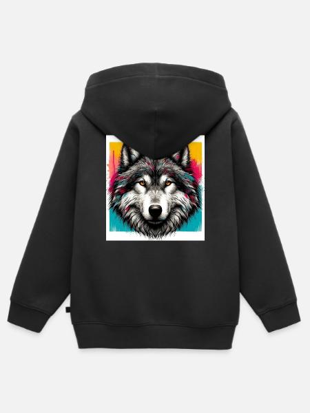 Wolf - Kinder Premium Organic Zip Hoodie - Schwarz