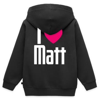 J’aime Matt Pink Heart J’aime Matt - Sweat Premium à capuche zippé enfant bio - noir - Dos - AI Model Kid Male (0cm)