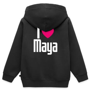 J’aime Maya Cœur Rose J’aime Maya - Sweat Premium à capuche zippé enfant bio - noir - Dos - AI Model Kid Male (0cm)