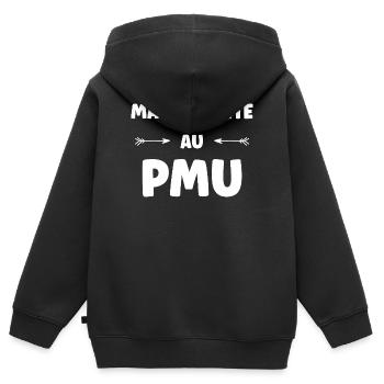 PMU-Humor - Kinder Premium Organic Zip Hoodie - Schwarz - Hinten - AI Model Kid Male (0cm)