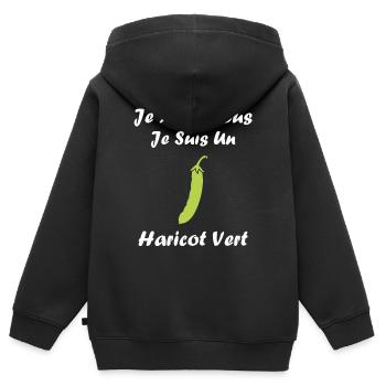 haricot vert - Sweat Premium à capuche zippé enfant bio - noir - Dos - AI Model Kid Male (0cm)