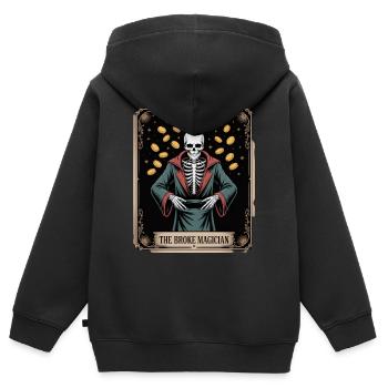 Le magicien fauché squelette sorcier avec des pièces de monnaie - Sweat Premium à capuche zippé enfant bio - noir - Dos - AI Model Kid Male (0cm)