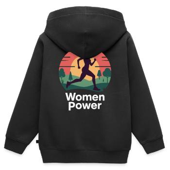 Frauen Power Run Sonnenaufgang - Kinder Premium Organic Zip Hoodie - Schwarz - Hinten - AI Model Kid Male (0cm)