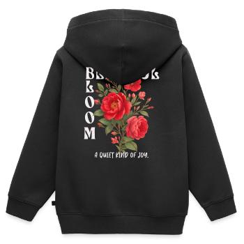 Blissful Bloom – Paix et beauté combinées - Sweat Premium à capuche zippé enfant bio - noir - Dos - AI Model Kid Male (0cm)