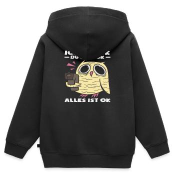 Ich bin OK Du bist OK Alles ist OK Eule - Kinder Premium Organic Zip Hoodie - Schwarz - Hinten - AI Model Kid Male (0cm)