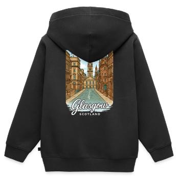 Glasgow, Écosse - Sweat Premium à capuche zippé enfant bio - noir - Dos - AI Model Kid Male (0cm)