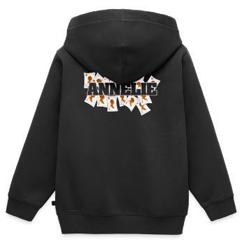 Annelie - Kinder Premium Organic Zip Hoodie - Schwarz - Hinten - AI Model Kid Male (0cm)