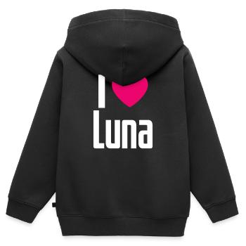 J’aime Luna Pink Heart J’aime Luna - Sweat Premium à capuche zippé enfant bio - noir - Dos - AI Model Kid Male (0cm)